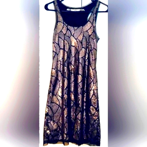 Bodycon Chelsea & Violet Dress Size Medium Gold & Brown Sequins - Picture 5 of 12